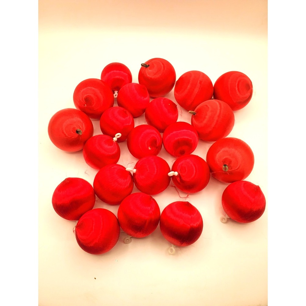 Vintage 22 Red Satin Christmas Tree Ball Ornaments Holiday